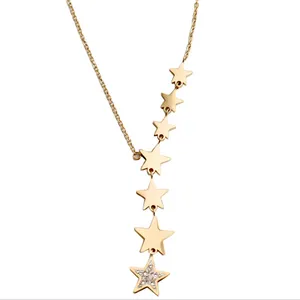 2404不锈钢金色多色星星锆石女链项链潮流时尚饰品礼品