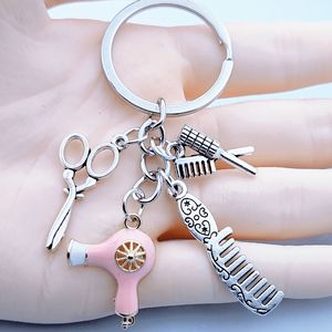 Cute Cartoon Scissors Comb Curling Iron Hair Dryer Hairdresser Stylist Keychain ForJewelry Gift
