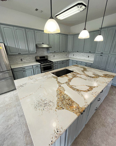 Plans de travail de <span class=keywords><strong>cuisine</strong></span> modernes en quartz blanc cristal avec des paillettes noires, épaisseur 20 mm/30 mm, durables et faciles d'<span class=keywords><strong>entretien</strong></span> - Product Image 3