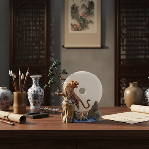 Escultura <span class=keywords><strong>de</strong></span> Caldero <span class=keywords><strong>de</strong></span> Bronce Pintado a Mano con Diseño <span class=keywords><strong>de</strong></span> <span class=keywords><strong>Rugido</strong></span> <span class=keywords><strong>de</strong></span> <span class=keywords><strong>Tigre</strong></span> en Mármol Blanco, Estilo Chino, Hecho a Tamaño Real - Product Image 1