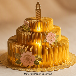 Tarjeta de felicitación de cumpleaños en 3D con luz, tarjeta musical con diseño de pastel, papel dorado, sobre para regalo de cumpleaños - Product Image 4