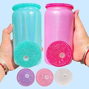 Sparkle Rainbow Bling Rhinestone Colored Plastic Lids for 12Oz 15Oz Double Wall Snow Globe and 16Oz 20Oz Glass Can - Product Image 4