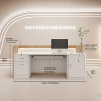Bureau de réception carré moderne en MDF crème avec base lumineuse LED et armoire de rangement pour salon, spa ou bureau
