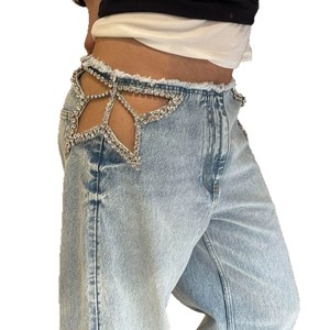 Jeans e <span class=keywords><strong>Pantaloni</strong></span> <span class=keywords><strong>Larghi</strong></span> con Design Retrò Americano e Strass a Forma di Stella, Stile Spicy Girl - Product Image 5