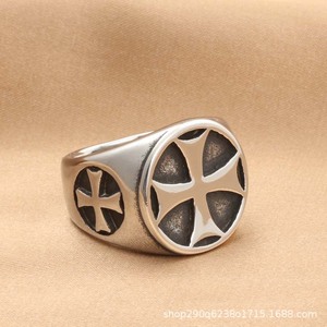 Men's Titanium Steel <b>Cross</b> <b>Ring</b> Retro <b>Silver</b> Fashion Punk Style Jewelry Gift - Product Image 2