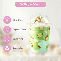 Gobelets en plastique transparent en forme de U avec couvercles, imprimés avec un logo personnalisé, 10 oz, 12 oz, 14 oz, 16 oz, pour café glacé, smoothie, jus