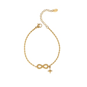 Pulsera Personalizada con Cadena de Cuentas de Acero Inoxidable y Eslabones Chapados en Oro con Símbolo de Infinito y Estrella de la Suerte - Product Image 1