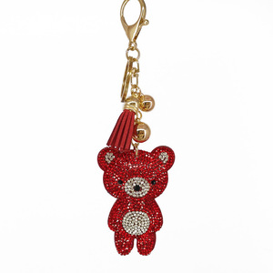 TG-2670 Cartoon Teddy Bear Pattern Crystal <b>Leather</b> Keychain 3D Shape Luxury Designer Cute Gift for Children Rhinestone Bling - Product Image 5