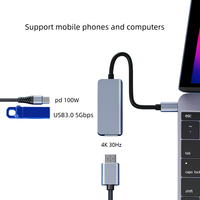 Adaptateur Hub USB Type C 3 en 1 en aluminium, USB C vers 4K HDTV, USB 3.0 Type C PD, station d'accueil compatible avec PC portable