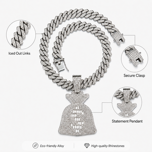 Collier Pendentif Hip Hop Dollar de Qualité en Gros, Chaîne en Alliage Plaqué Or, Pendentifs Sac d'Argent <span class=keywords><strong>Euro</strong></span> Tendance - Product Image 4