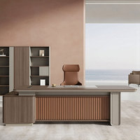 Bureau de direction en forme de L de luxe léger, table de bureau en bois avec armoire latérale, serrure à code et boîte à câbles pour bureau de directeur