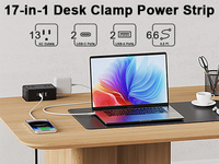 Siyah Masa Kenarı Montajlı Priz Çoğaltıcı ABD Fişi 13 Prizli Masaüstü Şarj İstasyonu, Oyun Masası için Çift USB-C PD 20W Hızlı Şarj Cihazı ile