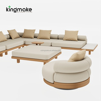 Ensemble de canapés d'extérieur modernes en teck imperméable avec coussins, meubles en bois pour balcon, jardin, terrasse, hôtel, canapé d'extérieur modulaire
