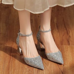 Sandales à talon épais et bout pointu 6666E avec bride arrière, talon moyen, pour mariage et soirée - Product Image 2