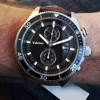 Montre chronographe de plongée pour homme, bracelet en cuir, lunette rotative, affichage de la date, cadran lumineux, boîtier en acier, montre-bracelet sport à quartz