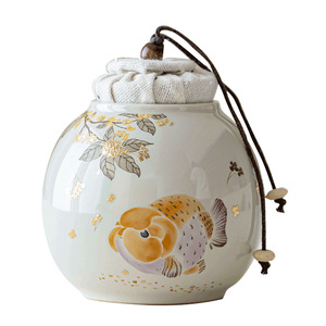 Boîte à thé en céramique peinte à la main en forme de <span class=keywords><strong>poisson</strong></span> <span class=keywords><strong>rouge</strong></span> avec couvercle en bois, pot de rangement hermétique <span class=keywords><strong>rond</strong></span> pour thé en vrac, herbes et épices - Product Image 5