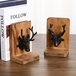 Sujetalibros de Madera Maciza con Cabeza de Ciervo, Estilo Moderno y Sencillo, Organizador de Librería, Decoración para el Hogar y Oficina - Product Image 1