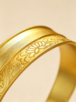 Gelang Manset Terbuka Bunga Teratai Berlapis Emas Perak Sterling 925 Terukir Vintage Tradisional Etnik Perhiasan Unisex