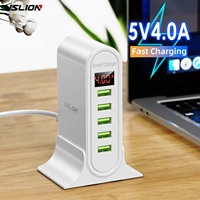 USLION-cargador de escritorio con 5 puertos USB para teléfono móvil, adaptador de enchufe de pared de 20W para iPhone, Amazon, pantalla Digital, UE, EE. UU., Reino Unido