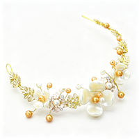 Serre-tête de mariée vintage baroque en feuille d'or avec fleurs, diadème élégant en perles d'eau douce pour mariage et soirée