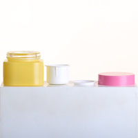 Pot en verre carré jaune pastel de 30 g avec couvercle rose, pour crème cosmétique, gommage corporel, emballage pour cheveux