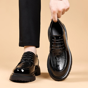 Men's Patent Leather Oxfords Round Toe Lace Up <b>Height</b> <b>Increasing</b> Rubber Sole Wedding Dress <b>Shoes</b> All Seasons Solid Color - Product Image 3
