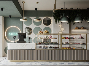 เคาน์เตอร์ร้านกาแฟ LED สไตล์มินิมอล |   ตู้โชว์ขนมปังและเค้กสไตล์โมเดิร์น - Product Image 2