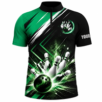 Jersey Bowling Pria V-neck Lengan Pendek Musim Panas Bahan Bernapas dengan Cetak Sport Cepat Kering dan Logo Depan (Custom Sublimasi)