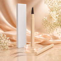 Pensil Alis 4 Titik Tahan Lama Tahan Air, Pemangkas Microblading, Lilin, Pena, Wadah, Label Pribadi, Kustom untuk Wanita