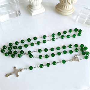Collier de prière en perles de cristal de verre de 8 mm, plaqué argent, avec crucifix et médaille de la Vierge <span class=keywords><strong>Marie</strong></span> - Product Image 2
