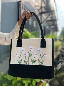 Unique Design Embroidered <b>Canvas</b> <b>Tote</b> Bag Durable Cotton Reusable Shopping Handbag for Women Daily Use Available For Sale - Product Image 3