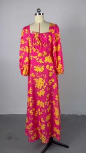 Abito <span class=keywords><strong>Estivo</strong></span> da <span class=keywords><strong>Donna</strong></span>, Vestito <span class=keywords><strong>Casual</strong></span> con Scollo Quadrato, Cintura Annodata e Spacco, Maniche Lunghe, Nuovo Stile Fresco e Dolce - Product Image 4