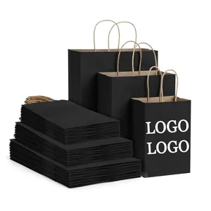 Saco de papel preto reciclado 120g 26*12*31.5 para compras, com impressão personalizada, entrega rápida, roupas, sapatos e artesanato, presente personalizado