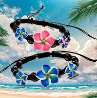 Bracelets ajustables tressés en perles de bois vintage et tendance avec motif floral en argile, bijoux de fête unisexe personnalisables