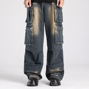 <span class=keywords><strong>Jeans</strong></span> Cargo da Uomo LEDUO Personalizzati, Vestibilità Ampia, Gamba Larga Dritta, Lavaggio Sbiadito, Grandi Tasche, Stile Streetwear - Product Image 1