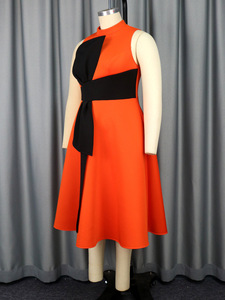 Ocstrade Vêtements pour Femmes Robes Grandes Tailles Coupe Trapèze Bicolore Orange et Noir avec Nœud Papillon Sans Manches Robe de Soirée <span class=keywords><strong>Chic</strong></span> <span class=keywords><strong>Grande</strong></span> <span class=keywords><strong>Taille</strong></span> - Product Image 5