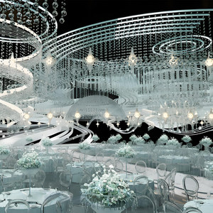 Lámpara de Araña LED de Cristal y Acero Inoxidable Personalizada Directo de Fábrica para Bodas, Premiaciones y Salones de Banquetes - Product Image 2