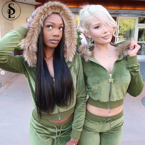 Tuta da <span class=keywords><strong>donna</strong></span> <span class=keywords><strong>in</strong></span> <span class=keywords><strong>velluto</strong></span> Casual con collo di pelliccia personalizzata da <span class=keywords><strong>donna</strong></span> alta ragazza amichevole di alta qualità giacca <span class=keywords><strong>in</strong></span> <span class=keywords><strong>velluto</strong></span> <span class=keywords><strong>pantaloni</strong></span> da Jogger 2 pezzi - Product Image 1