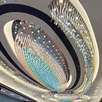 Lustre en cristal bleu fait main, LED, double usage, pour bureau, hall d'entrée, zone de vente, sur mesure, non standard