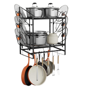 Cross-border Double Tier Metal Kitchen Pot Rack <b>Wall</b>-<b>Mounted</b> Soup Pot and Frying Pan Storage Rack Kitchen Utensil <b>Shelf</b> - Product Image 1
