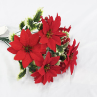 Bouquet de Poinsettias Artificiels avec Baies Rouges, Faux Étoiles de Noël pour Décoration de Table de Fête à Domicile, Vente en Gros Usine