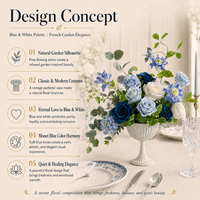 Rose artificielle en soie blanche et bleue faite à la main Flowerve, centre de table de mariage, anneau décoratif en tissu, réutilisable et léger