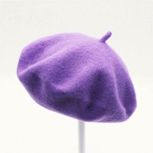 Béret en feutre de laine uni de couleur unie pour femmes, vente en gros - Product Image 3