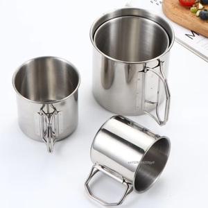 Wholesale <b>Camping</b> <b>Cup</b> Stainless Steel Portable Outdoor Water Mug Mountaineering <b>Cups</b> Foldable Handle - Product Image 2