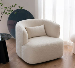 Fauteuil simple de luxe au design scandinave moderne, tissu écologique, pieds en bois, pour chambre, salle à manger, bureau, salon, usage domestique - Product Image 1