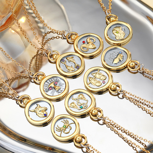 FY joyería de moda inspiración collares del zodiaco astrología piedra natal cera <span class=keywords><strong>sello</strong></span> moneda constelación del zodiaco colgante collar - Product Image 4