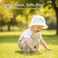 Sombrero de Pescador Informal de Algodón y Lino con Dibujos Animados de Osos para Bebés y Niños, Sombrero de Protección Solar para Niños y Niñas