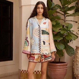 Ensemble assorti en satin imprimé pour femmes |   Ensemble coordonné avec revers cranté pour le travail, les fêtes et les mariages - Product Image 6