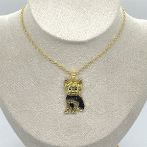 Ensemble boucles d'oreilles et collier avec pendentif chien adorable - Yorkshire Terrier doré, bijoux minimalistes exquis pour animaux de compagnie, cadeau, souvenirs - Product Image 4