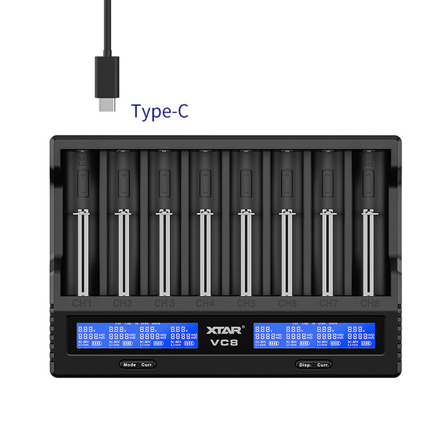 18650 Battery Capacity Tester and Charger Universal Type-C 3.7v Cylindrical 18500 18650 Li-ion Smart Battery Charger 8 Slots
